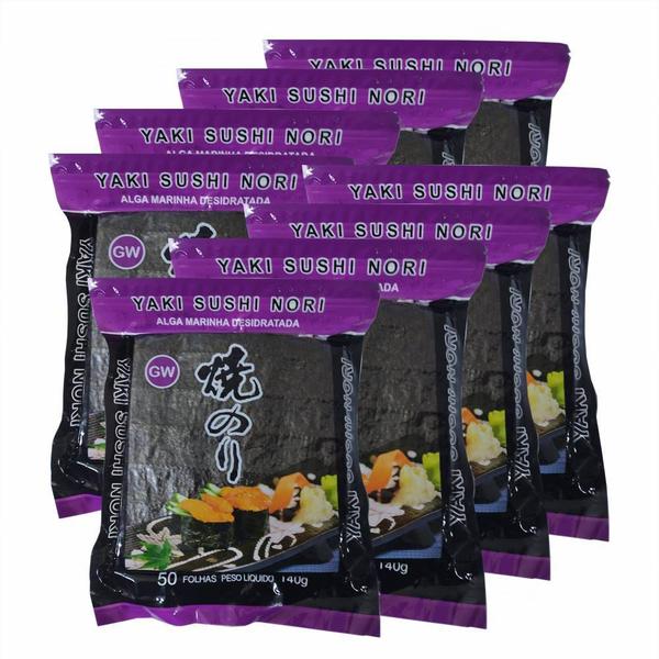 Imagem de Alga Nori P/ Sushi Temaki Yaki Nori Purple 50fls (kit Com 8)