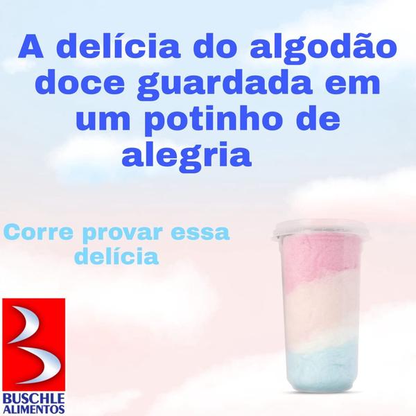 Algodão Doce Buschle Colorido (amarelo, azul e rosa) - copo com 20g Imagem de Algodão Doce Buschle Colorido (amarelo, azul e rosa) - copo com 20g