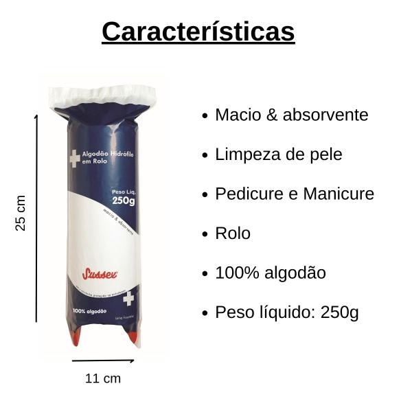 Imagem de Algodão Hidrófilo Em Rolo 250g Macio E Absorvente - Sussex