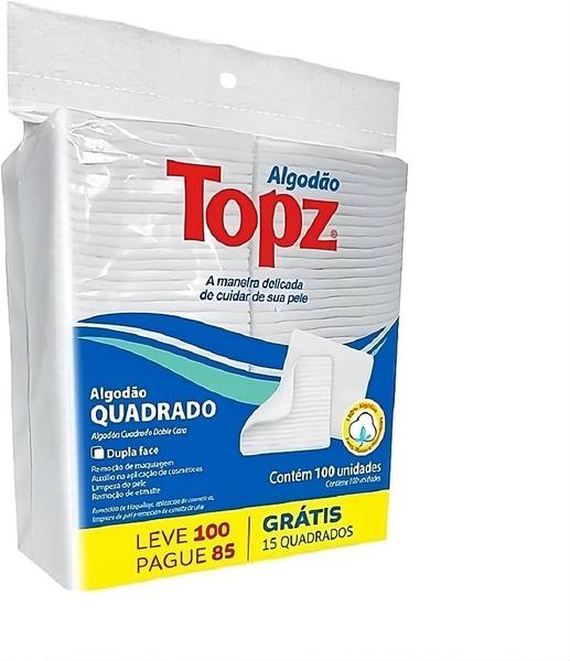 Imagem de Algodão Topz Quadrado Dupla Face Limpeza Facial 100 Un