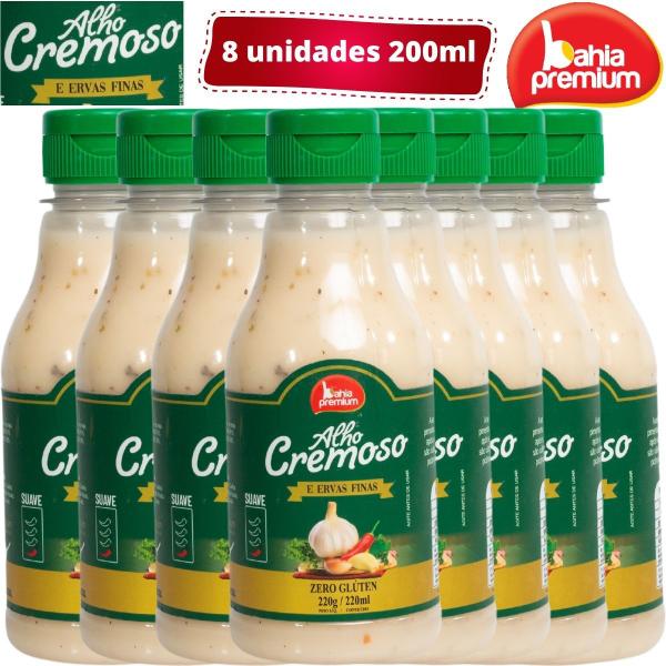 Imagem de Alho Cremoso Picante Com Ervas Finas Suave Churrasco 200ml Bahia Premium 8Unid