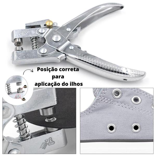 Alicate 2 Em 1 Prega Ilhós 54 e Fura Papel Tecido + Box 400 Ilhós Alumínio 54 Coloridos - Lanmax Imagem de Alicate 2 Em 1 Prega Ilhós 54 e Fura Papel Tecido + Box 400 Ilhós Alumínio 54 Coloridos