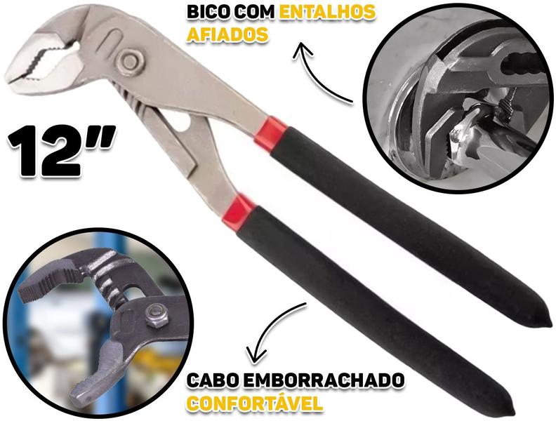 Imagem de Alicate Bomba D'água Aço Carbono 12 Polegadas Profissional Cabo Emborrachado 300mm