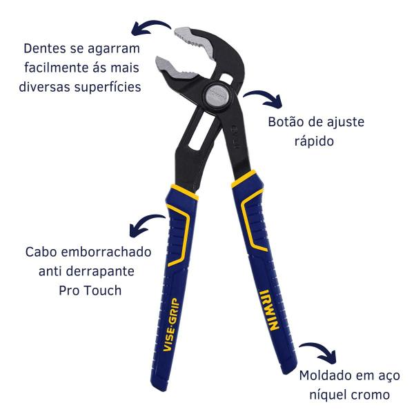 Imagem de Alicate Bomba D'água Irwin Groovelock 10'' Bico de Papagaio Automático (Aperto Rápido) Profissional Vise-Grip 2078110 Protouch