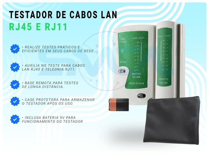 Imagem de Alicate Corte E Crimpa Cabo Redes + Testador Rj45 + Bateria