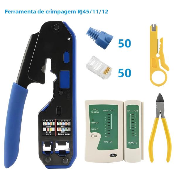 Imagem de Alicate Crimpador De Cabo De Rede RJ45 Cortador De Descascador De Fio Pinças Ethernet RJ12 RJ11 Cat6