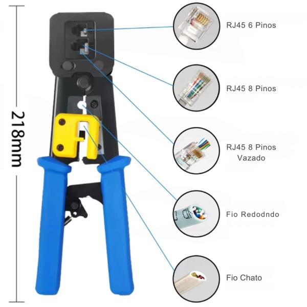 Imagem de Alicate Crimpagem Cabo Rede RJ45 Vazado + Testador Cabos