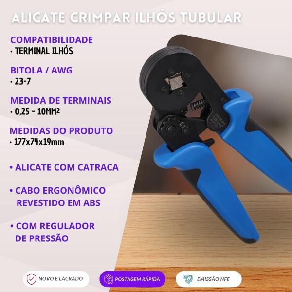 Imagem de Alicate Crimpar Prensa Terminal Ilhós Com Catraca 23-7AWG