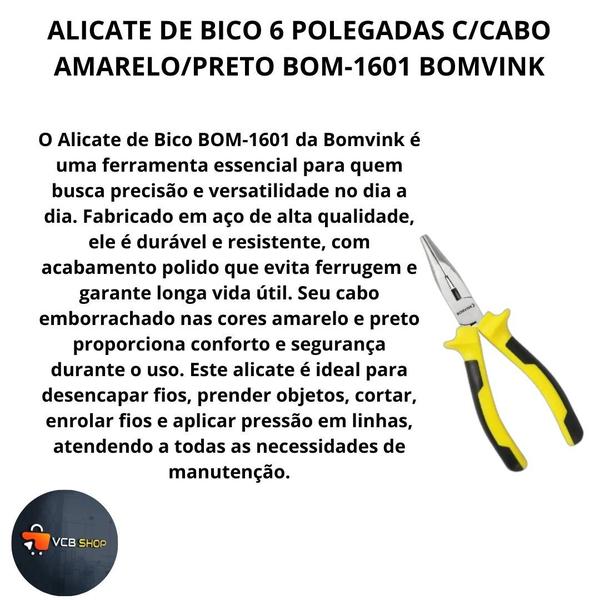 Imagem de Alicate de bico 6 polegadas c/cabo amarelo/preto bom-1601 bomvink