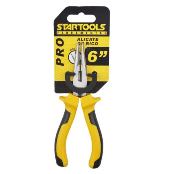 Imagem de Alicate de bico meia cana reto 6'' cabo emborrachado amarelo/preto pro na cartela - STARTOOLS