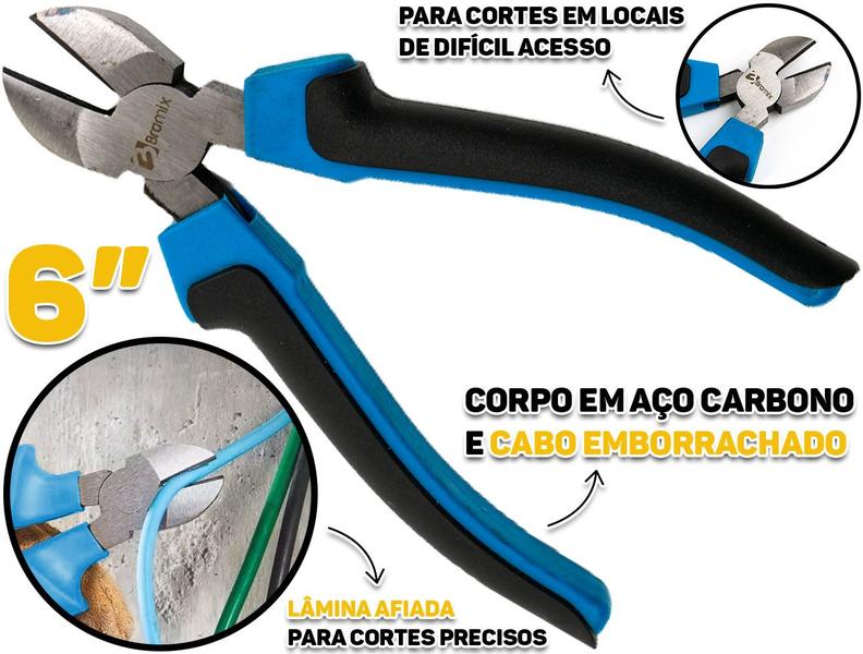 Imagem de Alicate De Corte Diagonal Aço Carbono Polido 6 Polegadas Profissional Corta Prende Puxa Arames 