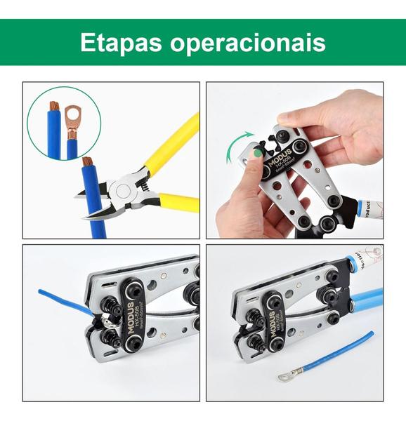 Imagem de Alicate de Crimpagem Terminal Compressão De 6 Até 50mm² Com Kit Conectores