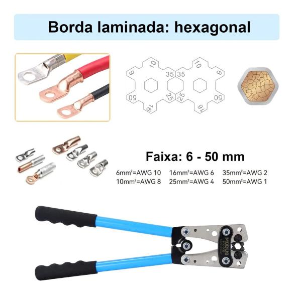 Imagem de Alicate de Crimpagem Terminal Compressão De 6 Até 50mm² Com Kit Conectores