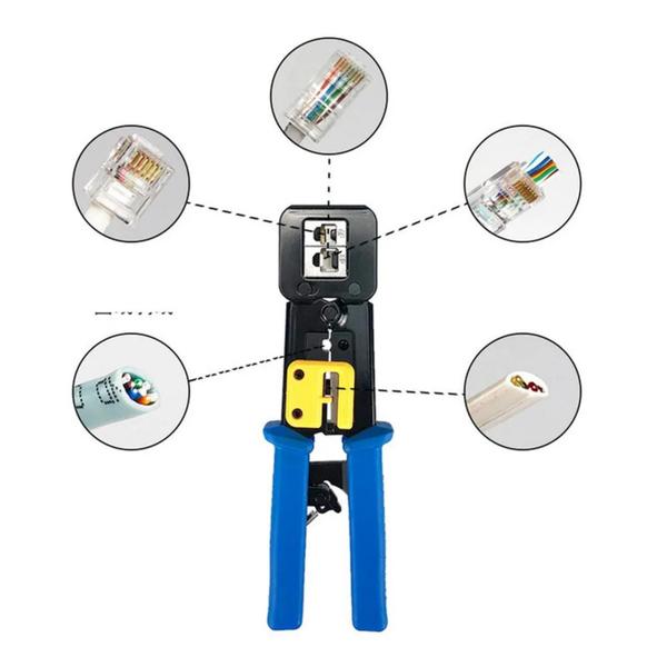 Imagem de Alicate de Crimpar Compatível com conectores rede ou dados RJ45, RJ12 e RJ11 de 4, 6 ou 8 vias