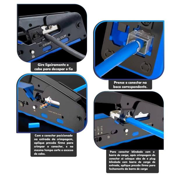 Imagem de Alicate De Crimpar Rj45 Ez Passagem Rj11 Cat5e Cat6 Cat7 Pró Segurança e Precisão