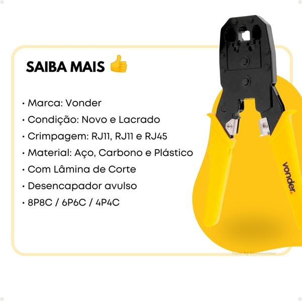 Imagem de Alicate de Crimpar RJ45 Profissional Vonder  + Desencapador Avulso - ACV245