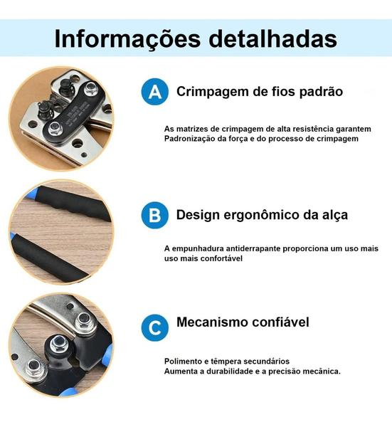 Imagem de Alicate de Crimpar Terminal Compressão De 6 Até 50mm² Com Kit Conectores