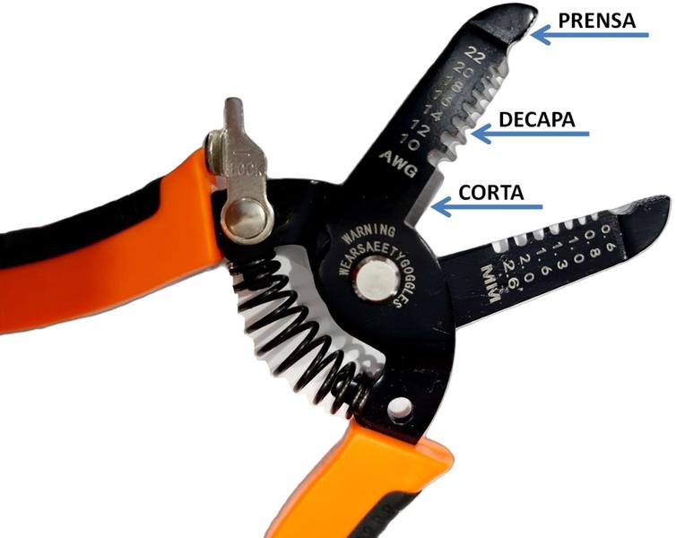 Imagem de Alicate Descasca Desencapador Corta Fio 3 Em 1 0,6 A 2,6mm