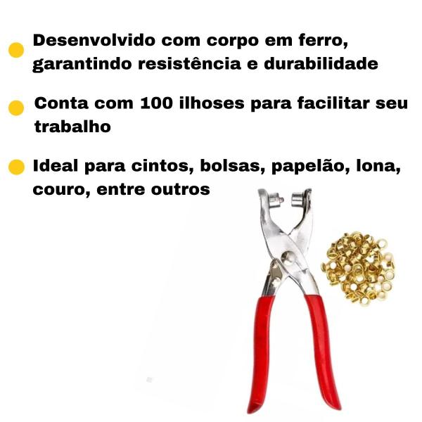 Imagem de Alicate Fixador Para Ilhos Couro Bolsa Cinto + 100 Ilhóses