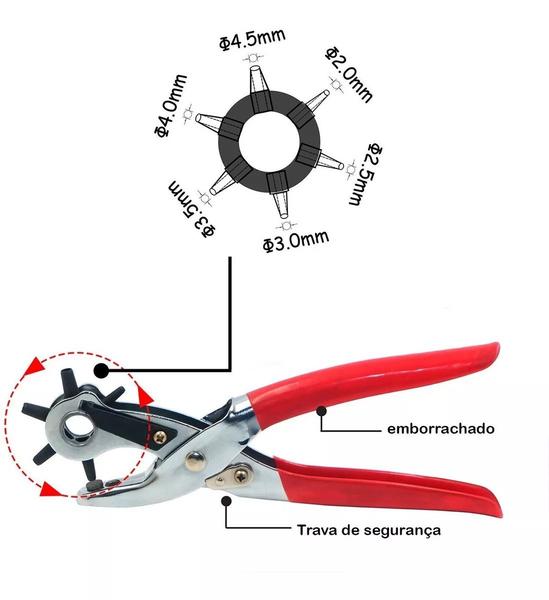 Imagem de Alicate furador vazador de couro 9 polegada 6 tamanhos furos