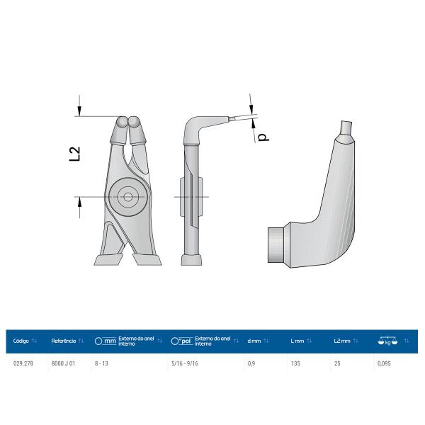 Imagem de Alicate para Anéis 5.1/2" Interno Curvo 90 Gedore 8000J01