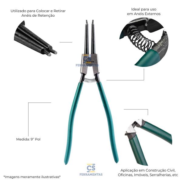 Imagem de Alicate Para Anéis Externo Reto de 9" 35 A 100mm Sata ST72013ST