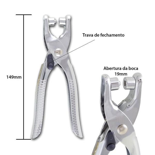 Imagem de Alicate Para Ilhós Aplicador + 100 Ilhós Fixador Couro Bolsa Cinto Artesanato Prensa
