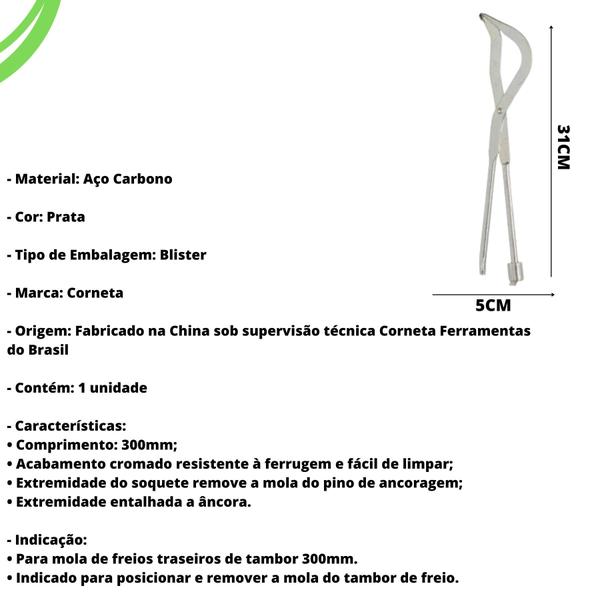 Imagem de Alicate Para Molas De Tambor De Freio 300mm Aço Profissional