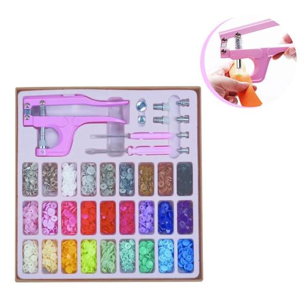 Imagem de Alicate Pressão Prega Botão Ritas Plástico Metal Ilhós Kit Rosa