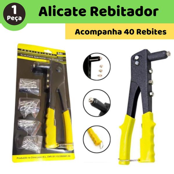 Imagem de Alicate Rebitador 4 Bicos Rebitadeira Com 40 Arrebites EDA - 5IJ