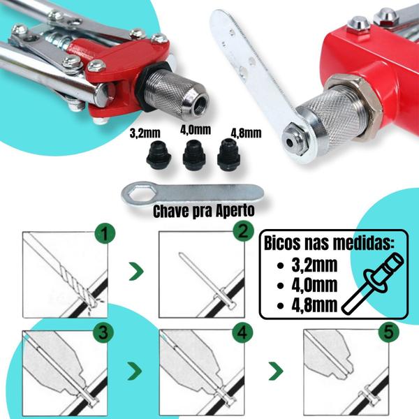 Imagem de Alicate Rebitador Manual Tipo Alavanca Grande 420mm 16pol Bicos Profissional Arrebitador Aço Construção e Indústria Ação Unica Rebites 3,2 A 4,8mm