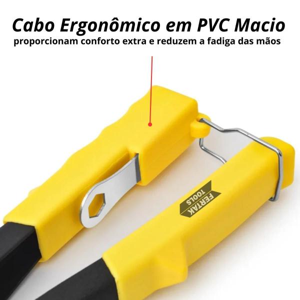 Imagem de Alicate Rebite Rebitador Rebitadeira 10" Manual Profissional Com Chave + Luva Pigmentada  Fertak