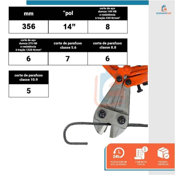 Imagem de Alicate Tesoura Corta Vergalhão e Corrente Profissional em Aço Carbono 14 Polegadas