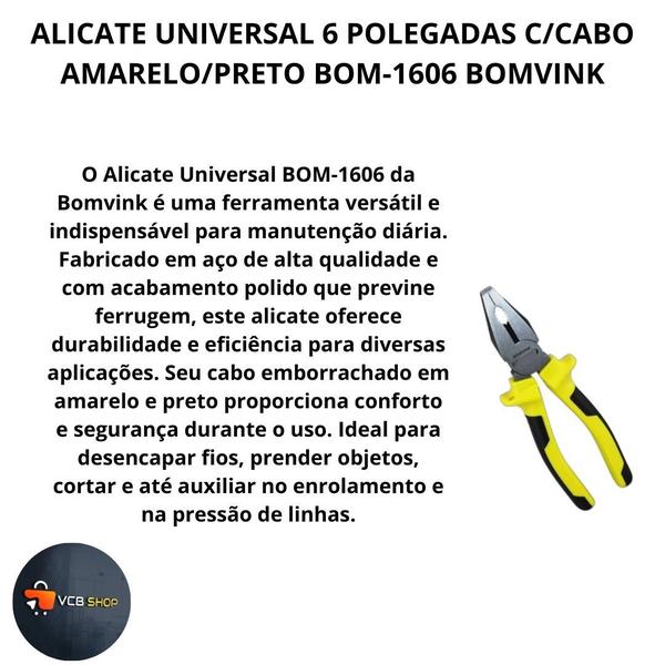 Imagem de Alicate universal 6 polegadas c/cabo amarelo/preto bom-1606 bomvink