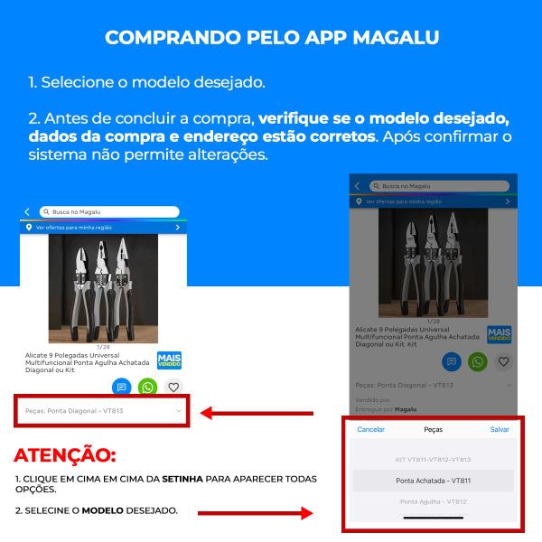 Imagem de Alicate Universal Ponta Agulha Achatada Diagonal ou Kit Multifuncional Profissional  Polegadas Cabo Emborrachado