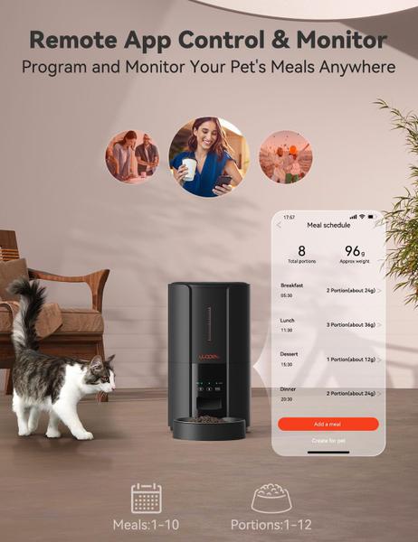 Imagem de Alimentador automático para gatos WOPET 5L WiFi 5G com APP 1-10 refeições/dia