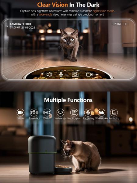 Imagem de Alimentador automático para gatos Yuposl com câmera 5G WiFi 1080 HD