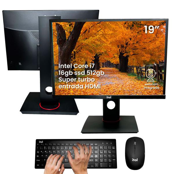 All In One Computador Completo 19pol Intel Core I7/16gb Pc I7 Ssd 512gb 16gb ram tela full hd wifi bluetooth c/web cam integrada - ITAL Imagem de All In One Computador Completo 19pol Intel Core I7/16gb Pc I7 Ssd 512gb 16gb ram tela full hd wifi bluetooth c/web cam integrada