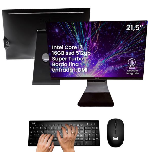All In One computador I7 Intel Core 16GB Ssd 512gb Tela Full HD 21.5 pol kit pc completo c/ wifi windows10 bluetooth Aio Teclado+mouse sem fio - Ital Imagem de All In One computador I7 Intel Core 16GB Ssd 512gb Tela Full HD 21.5 pol kit pc completo c/ wifi windows10 bluetooth Aio Teclado+mouse sem fio