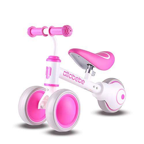 Imagem de allobebe Baby Balance Bike, bicicletas infantis fofas de 12 a 36 meses, presentes para meninas de 1 ano de idade, bicicleta para treinar o bebê de pé para correr com assento ajustável silencioso e macio de 3 rodas