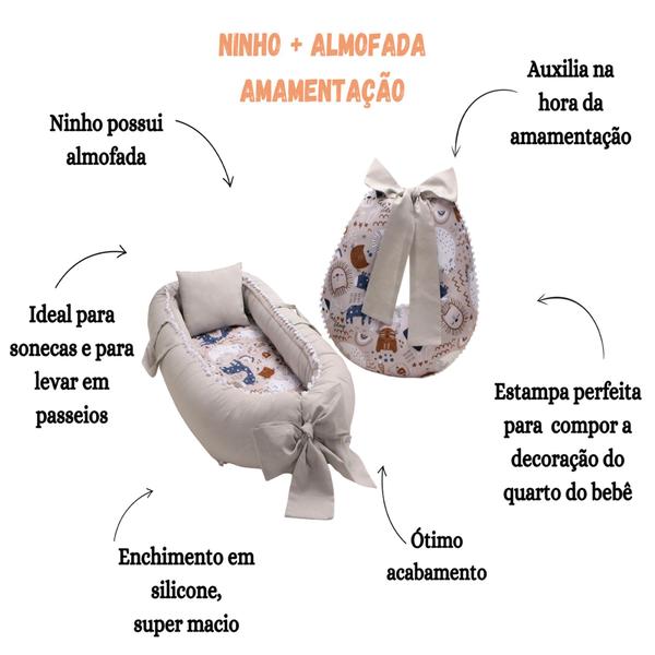 Imagem de Almofada Amamentação + Ninho Redutor de Berço Para Bebê Menina Menino