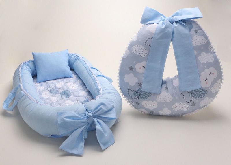 Almofada Amamentação + Ninho Redutor Nuvem Azul + Redutor Bebê Conforto Preto - Bento Baby Imagem de Almofada Amamentação + Ninho Redutor Nuvem Azul + Redutor Bebê Conforto Preto