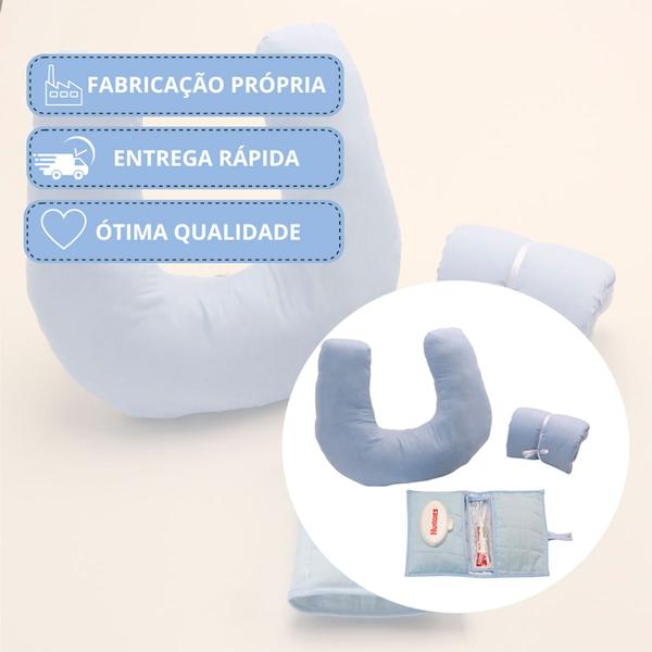 Imagem de Almofada Amamentação + Trocador Portátil e Porta Fraldas Cor Lisa Kit Bebê Menina Menino