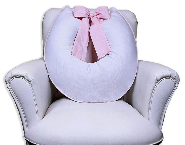 Imagem de Almofada De amamentação C/ Laço Piquet Branco Com Rosa - Laura Baby