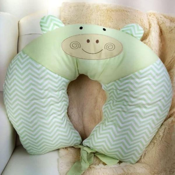 Imagem de Almofada de Amamentação Para Bebê Savana Hipopótamo Verde Bordada 01 Peça