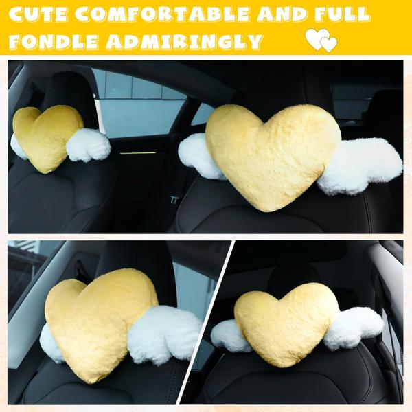 Imagem de Almofada de encosto de cabeça para carro Macarrie Plush Heart com asas de anjo x2