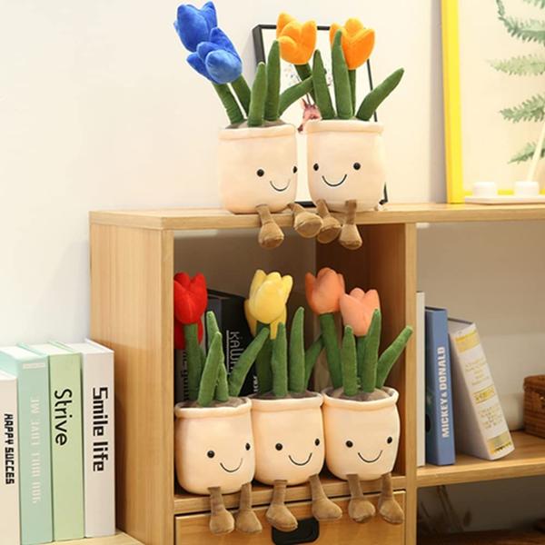 Imagem de Almofada de pelúcia XIZHI Tulip Suculent Flower Pot, 35 cm, pacote com 2