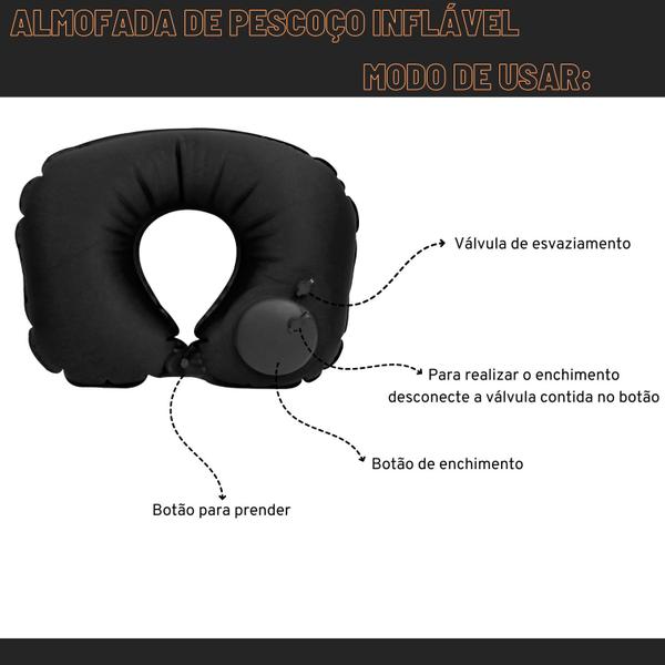 Imagem de Almofada de pescoço inflável com botão lateral para inflar