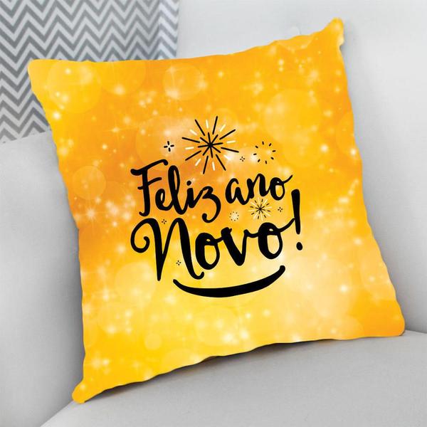 Imagem de Almofada Decorativa Personalizado Natal Feliz Ano Novo Dourado