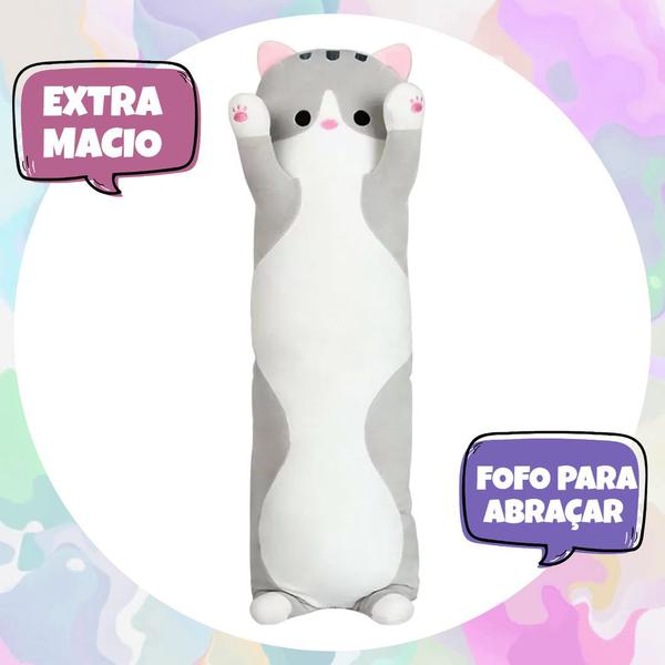 Imagem de Almofada Gato Pelúcia Travesseiro Macio Gatinho Bebê 70Cm